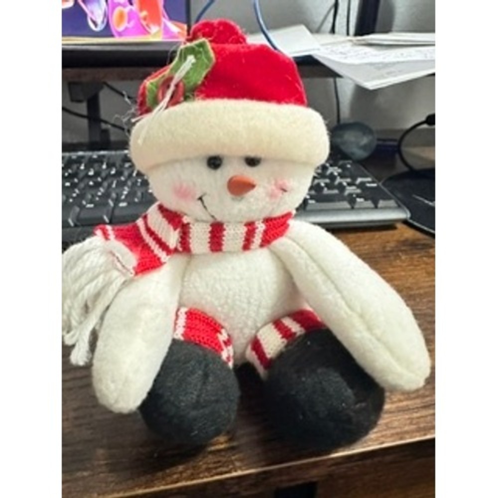 Snowman Plush Unisex 6in White Red posable hands Christmas Winter Decor